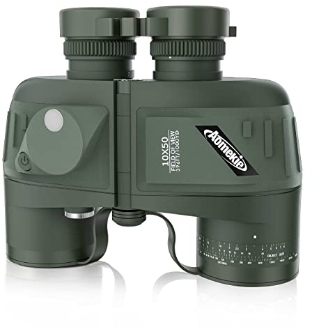 Aomekie Fernglas mit Entfernungsmesser Nachtsicht Kompass 10X50 Ferngläser Feldstecher Wasserdicht BAK4 FMC mit Tasche und Gurt