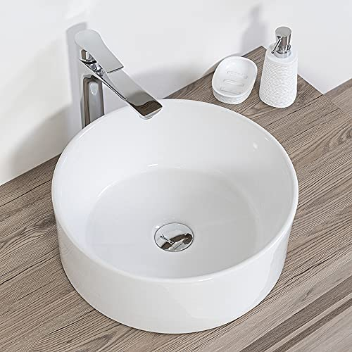 Lavandino Bagno d'Appoggio Tondo in Ceramica Diametro 40 cm Bianco Lucido
