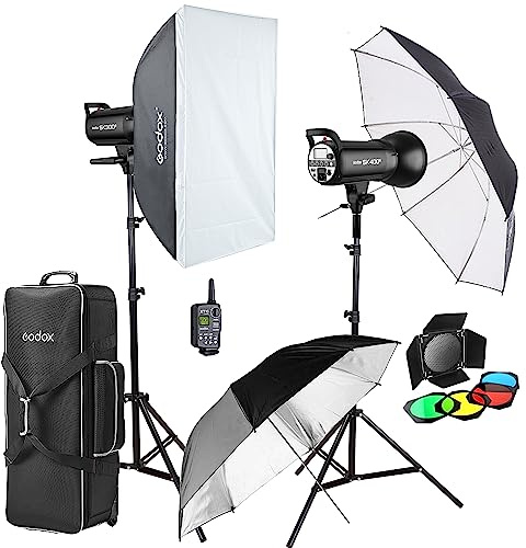Godox SK400II Luces estroboscópicas de 800W para fotografía de Estudio, Incluye Soporte de luz, Caja de luz, Reflector, Kit de Puerta de Barra, Paraguas (Juego de 2)