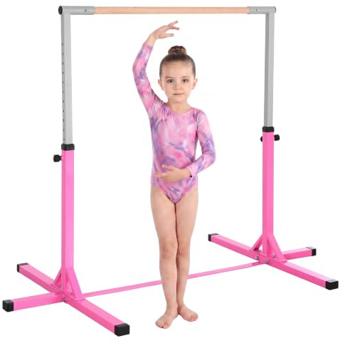 HOMCOM Gymnastics Bar 92-150 cm Height Adjustable for Kids | Gymnastics Horizontal Bar, Home Gym Training, Children Junior Kip High Bar Fitness