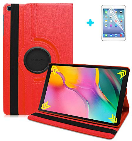 ARECY® Samsung Galaxy Tab A 10.1 2019 T510/T515 Hülle Case-360 Grad Rotations PU Ledertasche Smart Cover mit Standfunktion für Galaxy Tab A T510/T515 (10,1 Zoll) Wi-Fi/LTE+Display Schutzfolie(Rot)