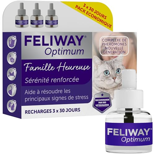 FELIWAY Optimum Anti-Stress für Katzen – beruhigender Pheromonkomplex für eine verbesserte Gelassenheit – Sparpack mit 3 Nachfüllpackungen (3 x 30 Tage)