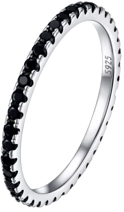 PROSILVER Anillo Plata Pulgar 67 Elegante Anillo Solitario CZ Diamantes Negro