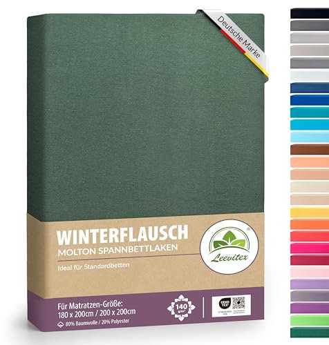 Winter Spannbettlaken | Farbenfrohes Thermo Fleece | Spannbetttuch, Bettlaken in vielen Größen und Farben (Dunkelgrün/Tannengrün, 180 x 200 cm - 200 x 200 cm)