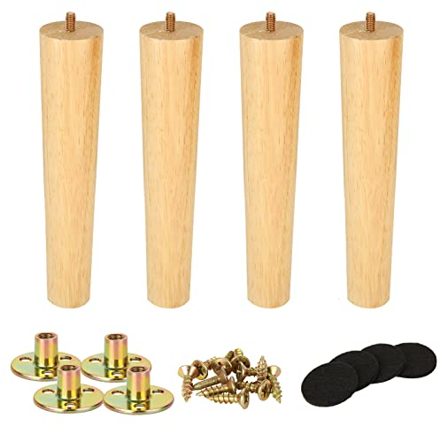 AKOLAFE 4PCS Wooden Furniture Legs Oak 25CM Table Legs Wood Sofa Legs 10 Inch Couch Legs Chair Legs Cabinet Feet Wood Replacement Furniture Feet with Mounting Plate and Screws for Furniture