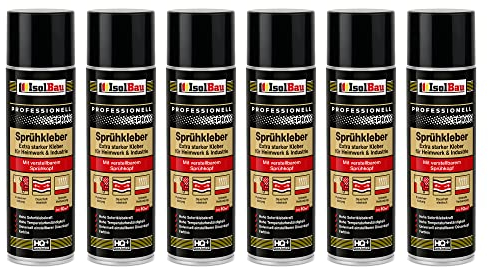 Isolbau Lot de 6 flacons de colle en spray 500 ml - Colle extra forte pour bricolage et industrie - Spray adhésif pour mousse, bois, tissu, cuir, feutre, etc