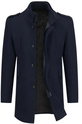 Allthemen Cappotto Invernale da Uomo in Lana con Collo Alto Coat Corto Foderata Spesso Caldo Casual Blu M