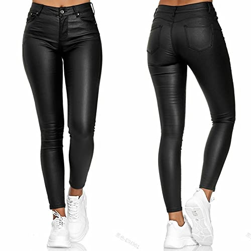 Legging en cuir pour femme - Push Up - Taille haute - En cuir synthétique - Pantalon en cuir stretch - Legging skinny - Collants lisses - Latex laqué - Combinaison - Grande taille - Effet mouillé