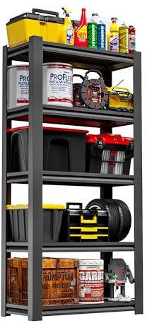 DARTIIA 72 H Garage Shelving 2500LBS Heavy Duty Storage Shelves Adjustable 5 Tier Metal Shelves for Storage Garage Industrial Shelving Utility Racks,16 D*36 W*72 H,Black