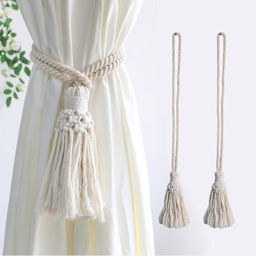 Katmerio Un Par de Alzapaños de Cortina Con Borlas de Cuerda y Flecos Tejidos a Mano, Cintas Para Decoración del Hogar