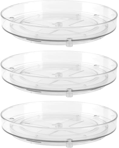 JIEHIN 3 Unidades de 23 cm Lazy Susan Plato Giratorio, Organizador para frigorífico, Bandeja giratoria Transparente, Bandeja giratoria para Cocina, Estante Giratorio para Especias, Organizador para
