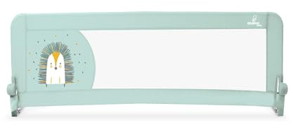 Asalvo Barrera de Cama 2 en 1 de 150 cm para Niño - Abatible con Correas Ajustables + Apta para Cama Nido + Instalación Fácil y Lavado Sencillo - Protección Segura y Estable (Erizo Verde)