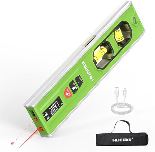 3-in-1 Wasserwaage, Laserwasserwaage Und 20M Laser-Entfernungsmesser, Huepar 23CM Torpedo-Wasserwaage magnetisch, horizontale Blase mit Licht, wiederaufladbare Batterie im Lieferumfang enthalten