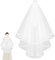 Dokeno Brautschleier Damen mit Kamm, 2 stufiger Tüll Brautschleier Braut Kurz mit Satinkante, Brautschleier Tüll Hochzeit Kurzer für Hochzeit Party und Einzeln Partei, Weich leicht und eleganter