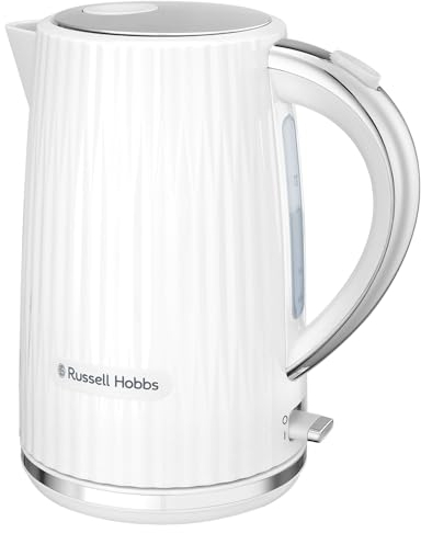 Russell Hobbs Hervidor de Agua Eléctrico, para agua caliente, té o café, 1,7 l, tapa apertura por presión, filtro extraíble y lavable, detalles cromados, blanco, 2400 W, Eden 27360-70