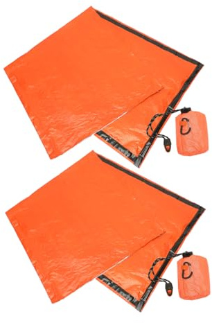 BRIGHTFUFU 2pcs Portable Pe Aluminum Film Sleeping Bag with Drawstring Sack for Emergency Camping Lightweight Survival Bivouac Sacks for Adults and Moistureproof Includes Whistle