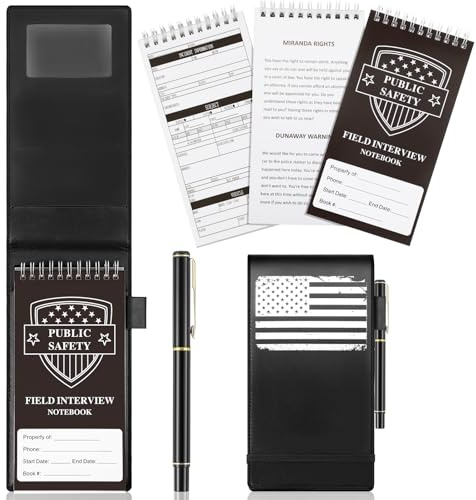 Resurhang 3 Pcs Public Safety Police Field Interview Notebook with PU Leather Cover Pen Steno Notepad Police Ticket Book Interview Equipment Accessories for Law Enforcement Incident Report, 70 Sheets