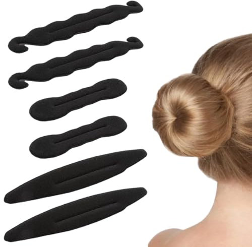 EORPAVU Knotenringe für Haarstyling, 6-teiliges Magic Style Haarknoten-Haar-Set Schwamm-Clip Haar-Styling Donut-Brötchen Lockenwickler 3 Formen Größen (schwarz)