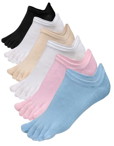 Soleeya 6 Paia Corti Calzini con Dita Separate Donna 35-40, Multicolori Calze con Dita Separate Donna Cotone Invisibili Calze Cinque Dita Taglio Basso Traspirante Calze con Dita Sport Yoga Pilates