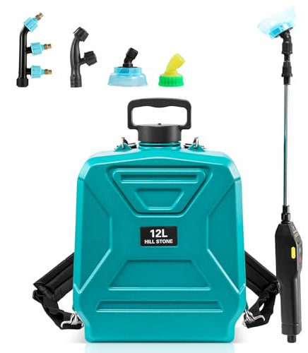 Bellanny 12L Garden Sprayer, Electric Sprayer with 4 Mist Nozzles & 4000mAh Bettery, Backpack Pressure Sprayer with 22-81cm Adjustable Retractable Wand, Two-Speed Adjustment, Battery Indicator
