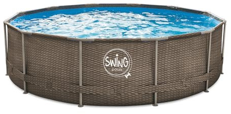HAF® Swing Metal Frame Piscina con dimensioni 366 x 91 cm, grigio con effetto rattan, capacità d'acqua ca. 8.300 litri, piscina di alta qualità, piscina da giardino senza pompa filtro