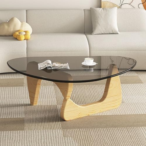BK&MF Mitte des Jahrhunderts moderner Glas Couchtisch,Massiv Holz Basis und Dreieck Klarglas Seitenende Tisch Tischplatte Esstisch für Wohnzimmer,B,83x57x40cm(33x22x16inch)