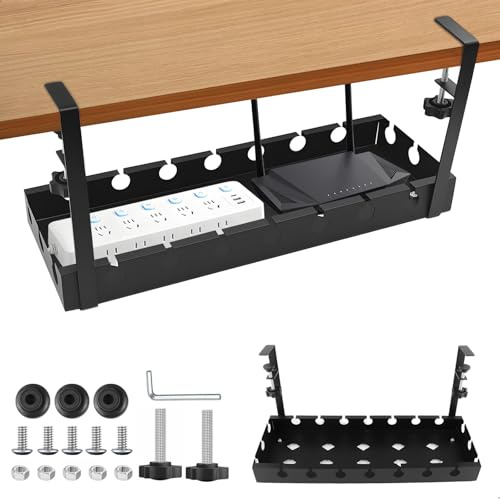 Porta Cavi Scrivania, Raccogli Cavi Scrivania, Organizer Cavi Scrivania Senza Fori, Canalina Passacavi Scrivania Adatto a Tavoli con Spessore da 0.6 a 4 Cm, Portacavi Sotto Scrivania, Metallo, Nero