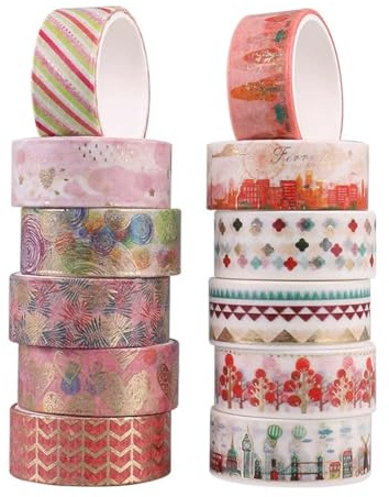 LQUYTA 12 Rotoli Washi Tape Nastro di Mascheramento Set 1.5cm×2m DIY Adatto per Confezione Regalo Cartone Incollaggio Copertura Difetti (Colorato)