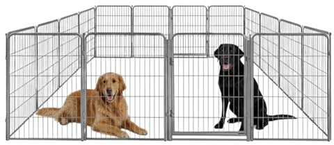 Kozy Kennels Dog Play Pen for Outdoor Use - 40'', 16 Panels for Medium and Large Size Dogs - Portable Playpen Pet Fence for RV, Camping, and Yard - Heavy Duty Kennel w/Grey Rust Resistant Coating