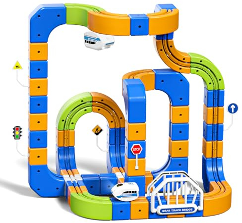 Hzitcigm Trenino Elettrico Bambini – 225 Pezzi (80 Binari + 2 Treni) Grande Pista Flessibile 3D Antigravità, Set Costruzioni DIY, Circuito Trenino Elettrico, Gioco STEM Educativo, Regalo 3-8 Anni
