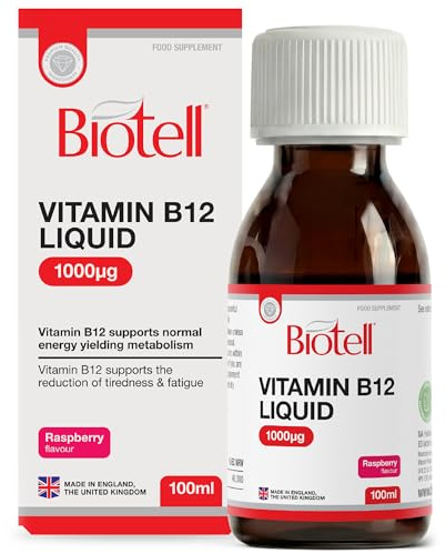 Biotell Vitamin B12 Liquid 1000mcg – High Strength B12 Drops for Energy & Tiredness, No Tablets, Vegan Friendly, Supports Energy Metabolism & Immune System, Raspberry Flavour, 100ml