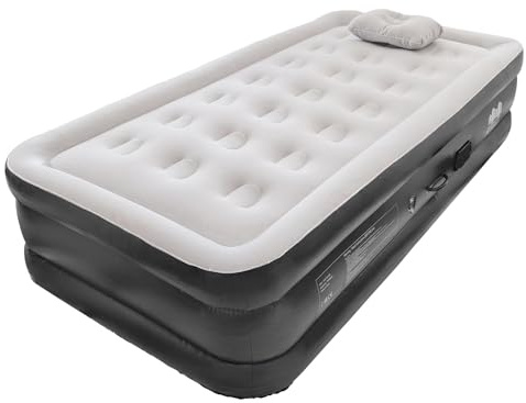 Harbour Housewares Single Airbed with Electric Pump - Raised 42cm Inflatable Air Mattress, Flocked Top Camping Bed for Guests, Camping & Sleepovers with Carry Bag - Black/Grey
