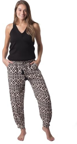 Amantes Textiles Haremshose Damen Lang - Pumphose aus Viskose und Baumwolle, Yogahose Freizeithose Sommerhose - Schwarz-Muster - XL