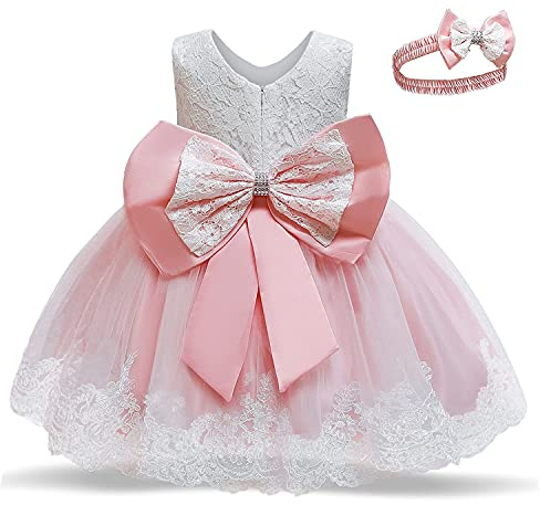 TTYAOVO Bambino Nozze Battesimo Battesimo Tutu Abito Ragazze Principessa Vestito Taglia (80) 6-12 Mesi 648 Rosa