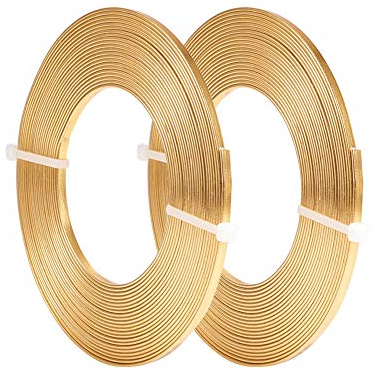 BENECREAT 10m (33FT) 3mm breiter goldfarbener Aluminium Flachdraht eloxiert flacher Kunstdraht für Schmuckherstellung, 5m/Rolle