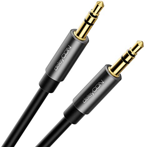 deleyCON 1,5m Klinke Audio Stereo AUX Kabel 3,5mm Klinkenkabel Audiokabel Metallstecker Handy Smartphone Tablet Kopfhörer HiFi Receiver (Extra Dünn & Flexibel)