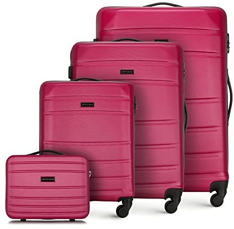 WITTCHEN Globe Line Reisekoffer 4-teiliges Kofferset Rollkoffer Trolley Handgepäck Hartschale aus ABS mit 4 Rollen Zahlenschloss Teleskopgriff | Rosa