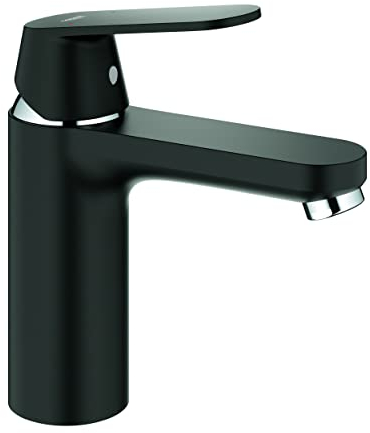 GROHE Eurosmart Cosmopolitan Single-Lever Basin Mixer A Water-Saving Tap with Medium High Spout and Smooth Body in Midnight Black, 23327KW0