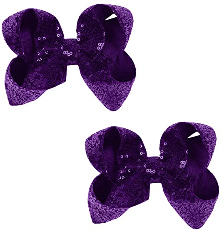 AMYDECOR 6 Inch Dark Purple Sparkly Glitter Sequin Hair Bows for Girls Toddlers Kids Children Teenage (2PCS)