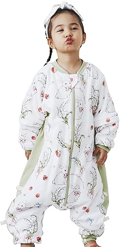Chilsuessy Baby Sleeping Bag with Feet Winter Toddler Sleeping Sack with Removable Sleeves Anti Kick Infant Wearable Blanket for Boys Girls Warm Cotton, Rabbit Garden/3.5 Tog, M/2-3 Years