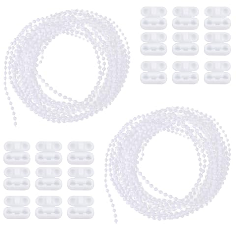 20 Mètres Chainette Store avec 20 Connecteurs, Cordon de Chaîne de Perles Cordon pour Store à Enrouleur Vénitien Vertical Accessoires de Réparation Rechange (Blanc)