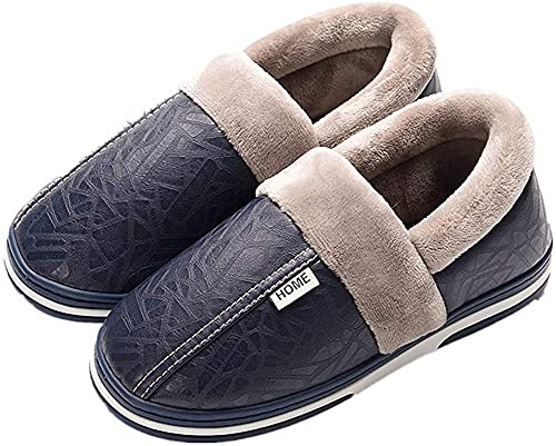 Asifn Zapatillas de Invierno Para Hombres y Mujeres en Casa Zapatos Calientes Zapatos de Cuero y Algodón Para Mantenerse Calientes（Azul，48/49 EU，49/50 Tallas de la Marca