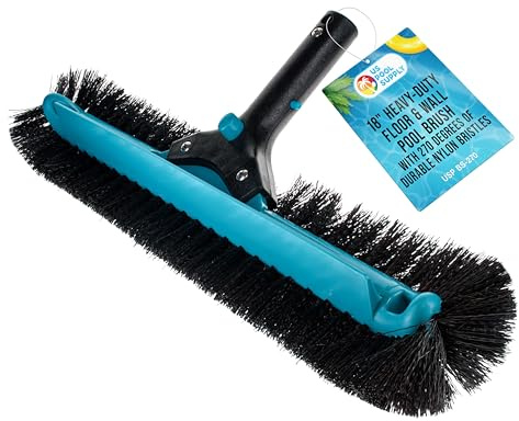 U.S. Pool Supply Pool Brush Head for Inground Pools - Heavy-Duty 18 Swimming Pool Brush with Pole Handle, 270° Bristle Scrub Brushes, Above Ground Cleaning Equipment Scrubber Cleaner Leaves Debris