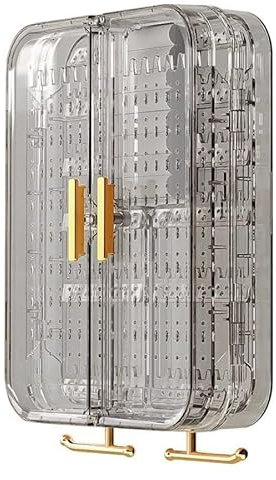 AAHIFIT Portagioie trasparente grande da parete, organizer per gioielli, con 8 scomparti, per collane, orecchini, bracciali, anelli (grigio), HFT0170329A