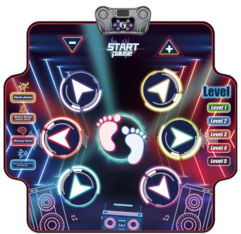 JoltJive Tanzmatte,Leuchtende Tanzmatte Geschenk für Mädchen Jungen,Alter 3 4 5 6 7 8 9 10 11 12+ Jahre,Tanzmatte mit LED-Leuchten,4 Spielmodi, 5 Schwierigkeitsstufen,Geburtstag Weihnachten Spielzeug