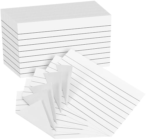 300 tarjetas de índice rayadas - Tarjetas de revisión blancas rayadas 5x3 [127x77mm] Tarjetas de estudio Tarjetas de notas para oficina escuela hogar estudio aprendizaje registro PAP06WH300