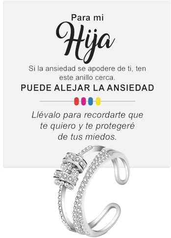 Anillo de Plata Sterling 925 para Mujer - Inspirador y Alentador para Hijas, Mujeres y Niñas - Tamaño Ajustable, Pulgar Abrible (Para mi Hija)