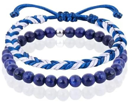 ZENGSING 2 Pièces Bracelet Surfeur Set, Boho Bracelets pour Homme, 6MM Bracelet de Naturelle, Accessoires de Plage et de Festival, fabriqués à la main, imperméable et ajusta (Lapis Lazuli)