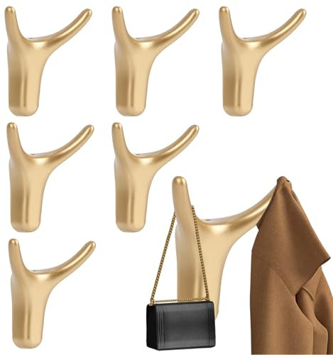 DAIRYCOF 6 Stück Garderobenhaken golde Metall Doppelt Wandhaken Kleiderhaken Wand Garderobe Wandhaken Schwerlast zum Schrauben für Garderobe, Küche, Badezimmer, Kinderzimmer