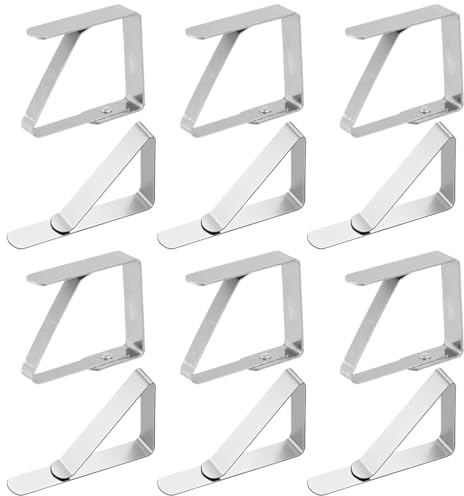 SGERUFZ 12 Pièces Pince Nappe Exterieur, Inoxydable, Attache Nappe de Table Exterieur, Clips Ajustable pour Tapis de Table Épais, Jardin, Restaurant, Famille (5 x 4 cm/7 * 4.5cm) (Silber)